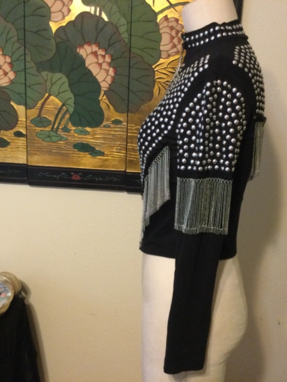 DAY G Black Rhinestone Fringe Zipper Preowned - Picture 3 of 5